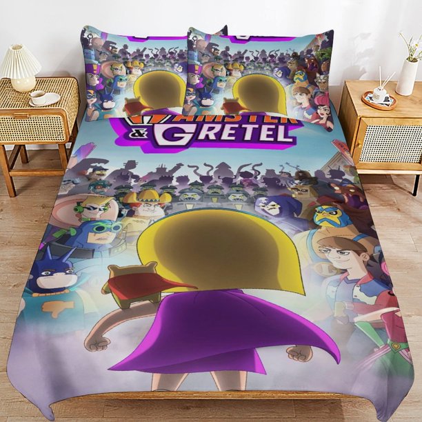 Hamster & Gretel Cartoon Bedding Sets Ultra Soft Skin-Friendly Duvet Cover 3 Piece, Cute Comforter Cover Bed Set for Boys Girls Kids