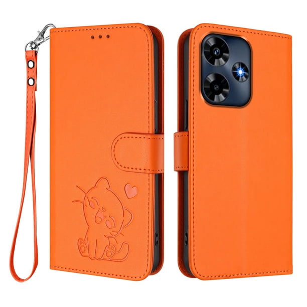 Funda Volteable tipo Billetera con Correa para Infinix Hot 30 4G, Naranja
