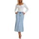 thumbnail image 2 of INSPIRE CHIC Faldas largas de mezclilla para mujer de cintura alta, ajuste casual y acampanado, falda larga de mezclilla M azul claro, 2 of 6