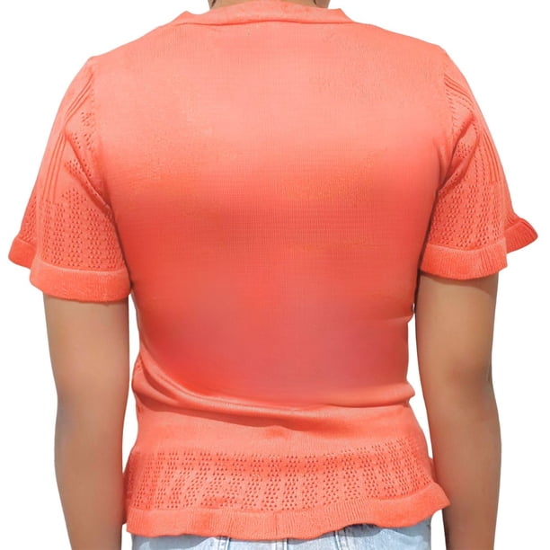 Polera Mujer Algodon Manga Corta Tejido Hilo Colores 1084