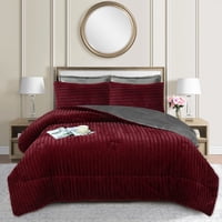 Aladdins Shop - Cobertor De Invierno 2 Plazas Modelo Lineas Piel De Oveja Color Vino