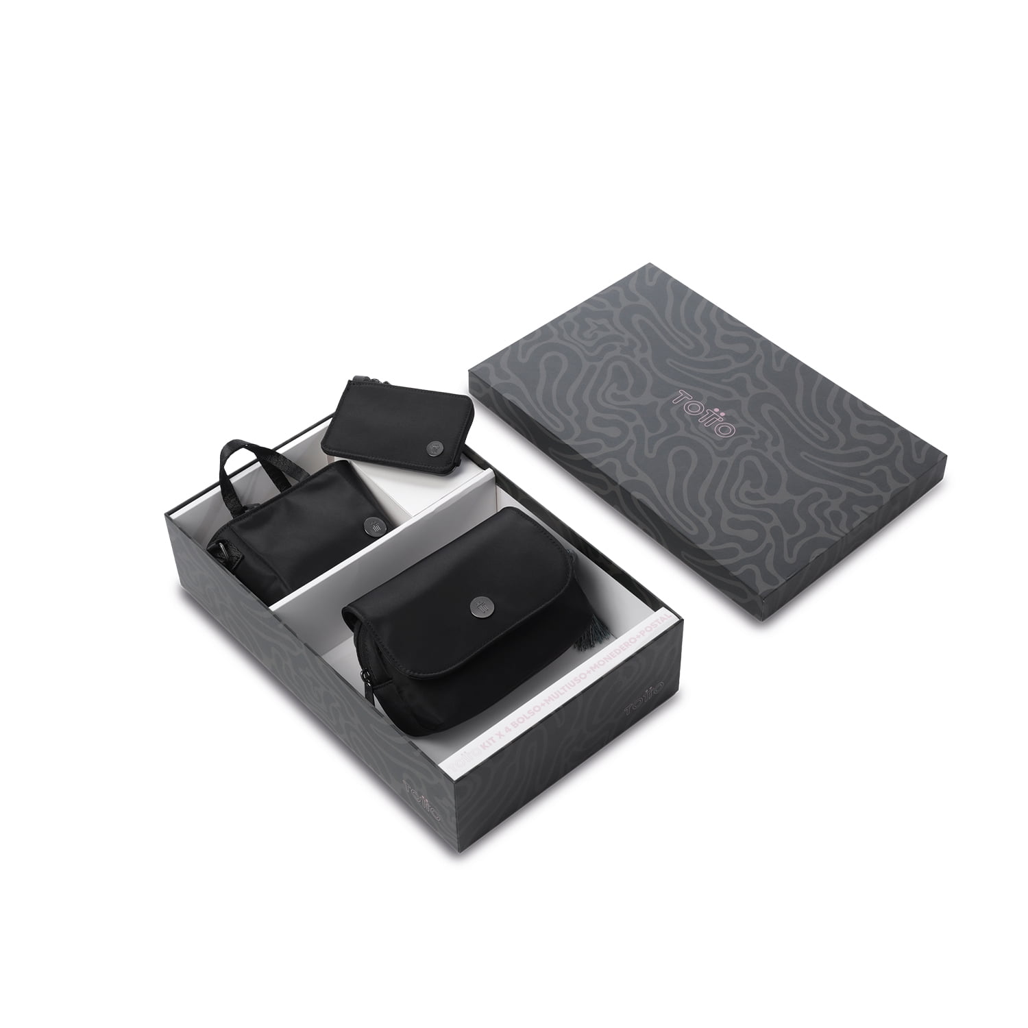 Totto - Kit De Regalo Corneana 2 Riñonera+cosmetiquera+monedero+postal Negro