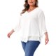 thumbnail image 4 of Agnes Orinda Conjuntos de Halloween Tallas Grandes Camisa Escolar Universitaria para Mujeres Manga 3/4 Acampanada Cuello en V Blusa de Doble Capa de Chifón Talla 2X Blanca, 4 of 6