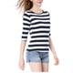 thumbnail image 4 of INSPIRE CHIC Camiseta Básica de Mujer con Mangas al Codo Cuello Redondo Ajustada Regreso a Clases Casual Estampada Camiseta Blanca Azul Oscuro XS, 4 of 8