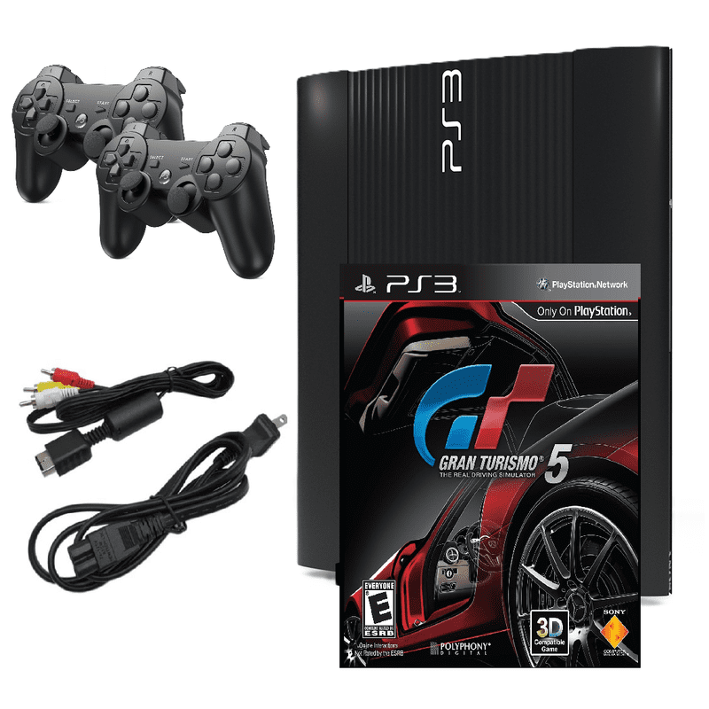 Restored Sony Playstation 3 Ps3 Console Super Slim 250gb Black With Gran Turismo 5 & Two Retrofam Controllers (refurbished)