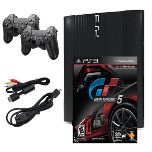 Restored Sony Playstation 3 Ps3 Console Super Slim 250Gb Black With Gran Turismo 5 & Two Retrofam Controllers (Refurbished)