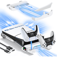 Genérico - Soporte De Refrigeración Horizontal De Repuesto Para Playstation Slim Disc & Digital Only, Cargador Doble Para Mando Ps5 Con Ventilador De Refrigeración De 3 Niveles, Para Consola 2023 Ps5 Slim-Blanco