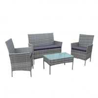 Importclick - Juego Comedor Terraza Jardín Tipo Rattan 4 Piezas Café