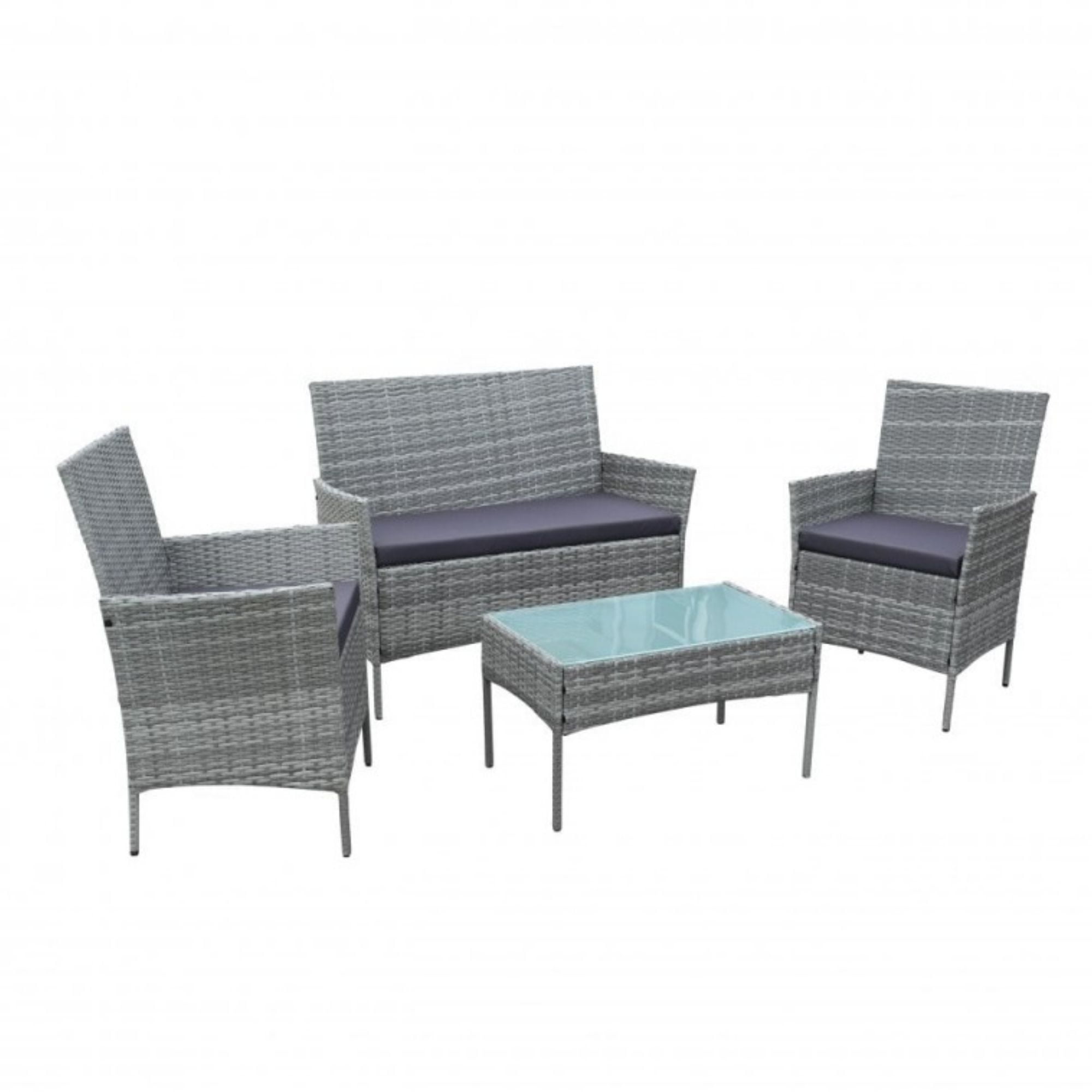 Importclick - Juego Comedor Terraza Jardín Tipo Rattan 4 Piezas Café