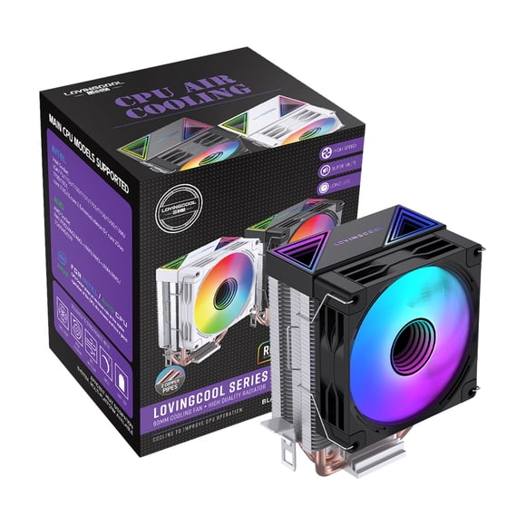 disipador Enfriador CPU Lovingcool V90 RGB 90mm 2 Heatpipes TDP 150W Intel AMD