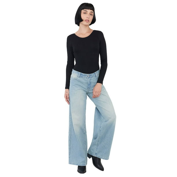Jeans Mujer Extra Wide Leg Fit Low Rise Azul Claro Corona