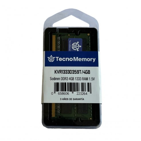 Memoria Ram Tecnomemory Sodimm Ddr3 4gb 1333mhz Kvr1333d3s9t/4gb