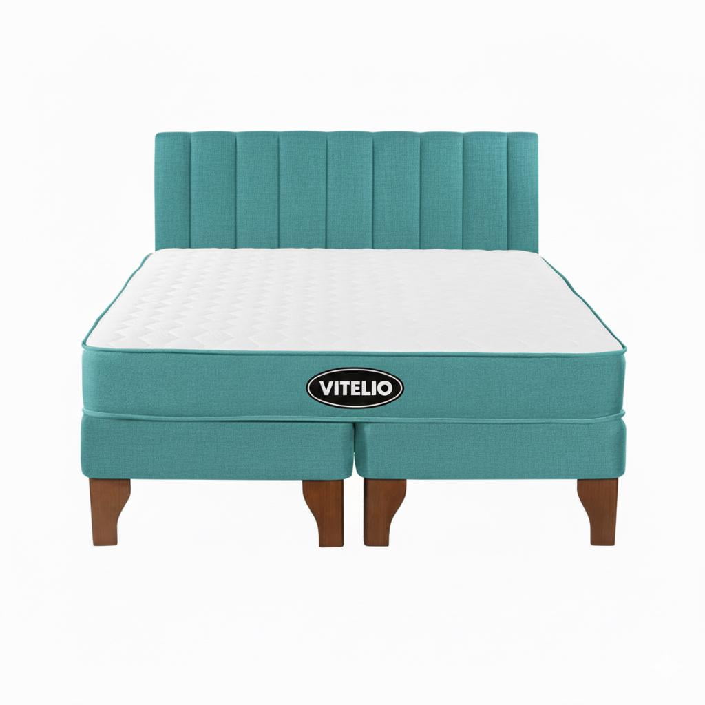 Vitelio - Cama 2 Plazas Modular Europea Turquesa + Colchón Ortopédic