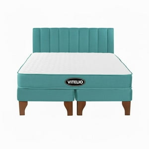 Vitelio - Cama 2 Plazas Modular Europea Turquesa + Colchón Ortopédic
