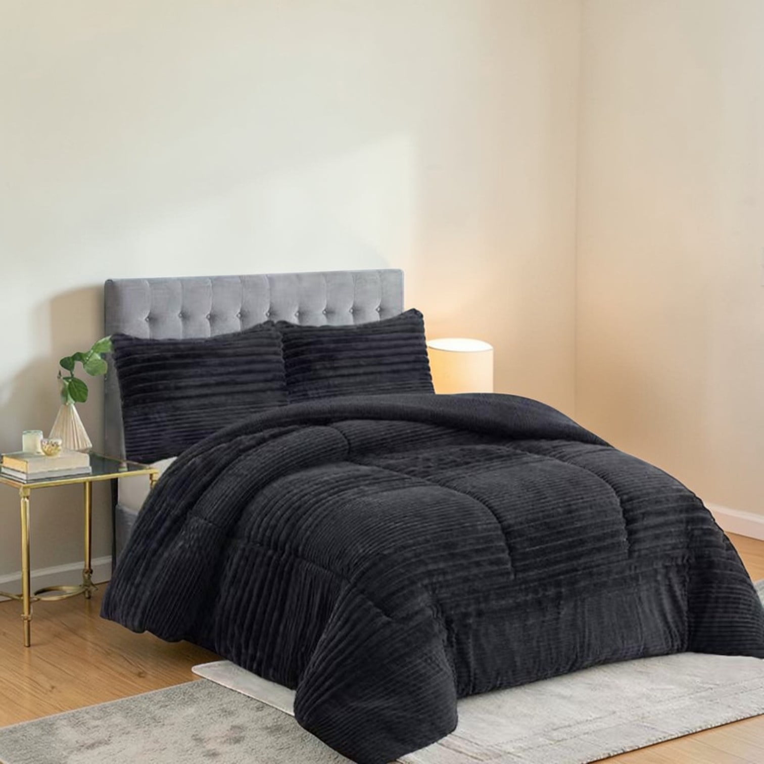 Cubrecama Premium Pelo De Conejo Sintetico Con Chiporro Lineas M27