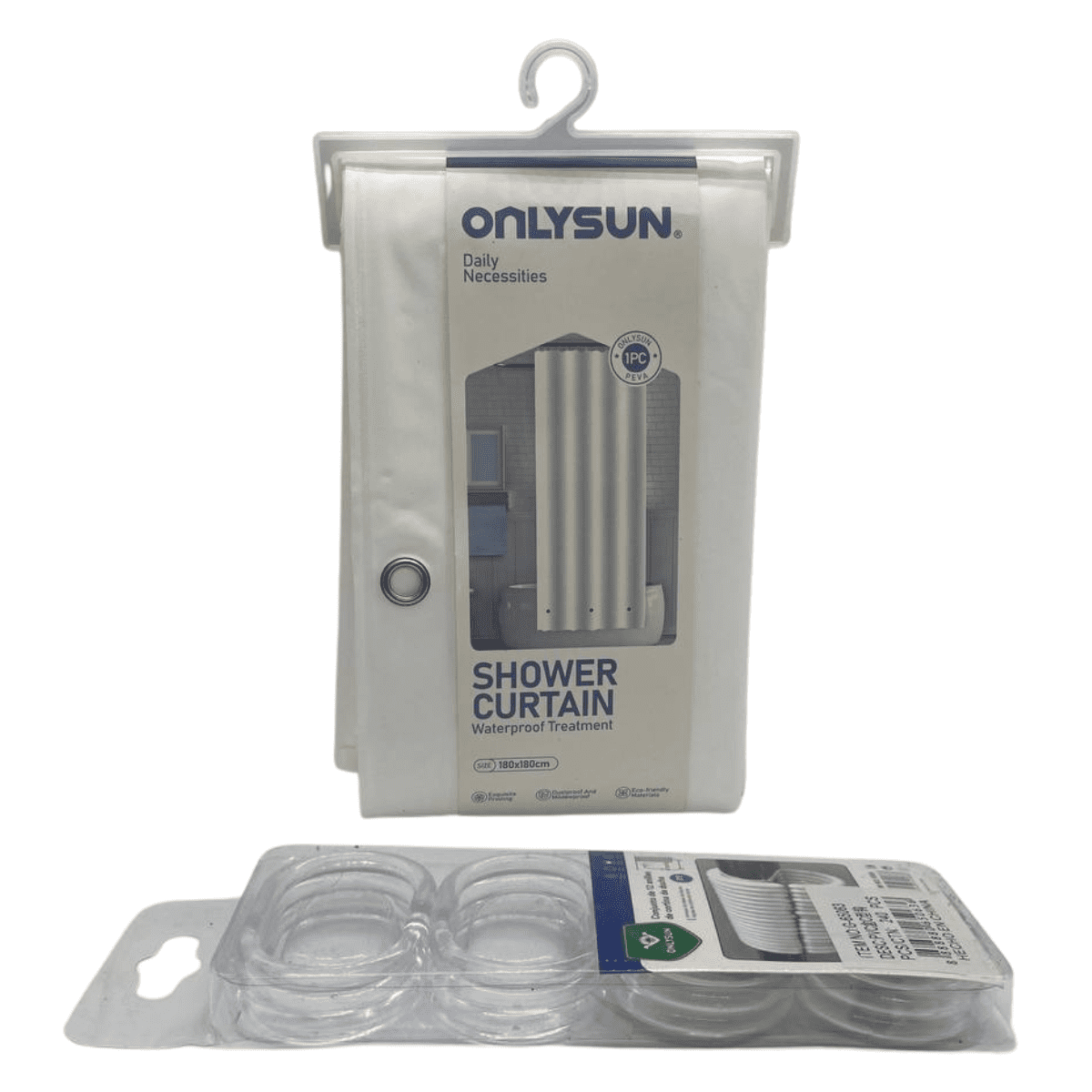 Genérico - Cortina De Baño Impermeable 180x180cm Con 12 Argollas De Plástico - Color Blanco