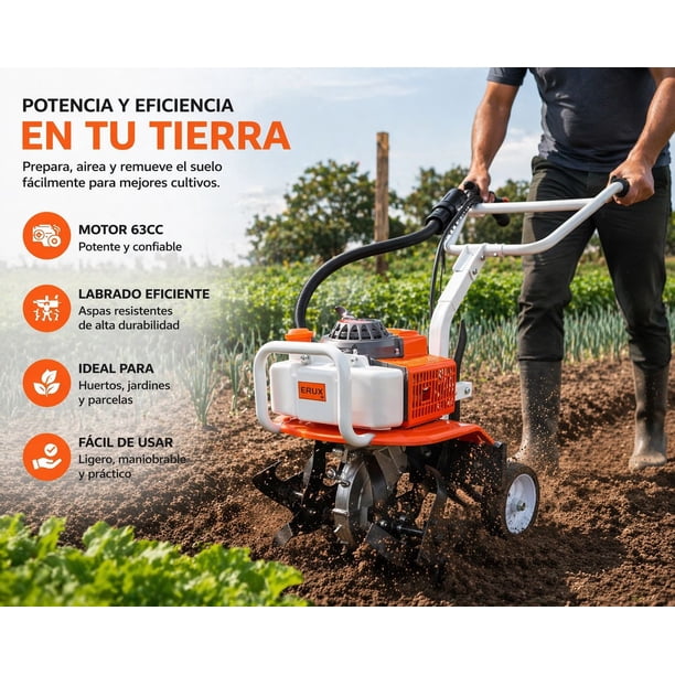 Motocultivador 63cc 2 Tiempos Gasolina Cultivador De Tierra