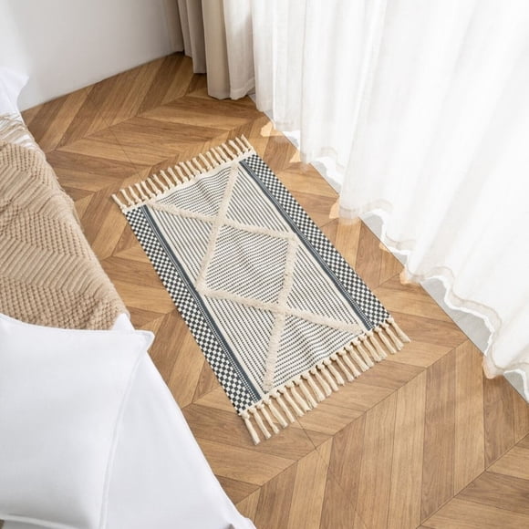 Bajada De Cama Kilim Boho 60cm x 90cm Tejidas En Algodón Con Flecos Bordada