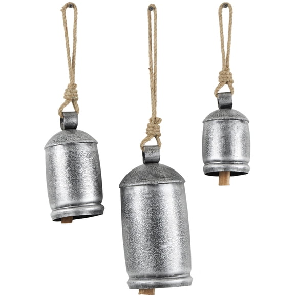 Juego de 3 campanas decorativas Deco 79 de metal rústico plateado