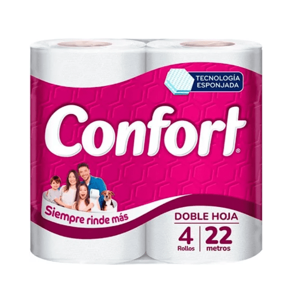 Papel Higiénico Confort Doble Hoja 4 Unidades De 22 M