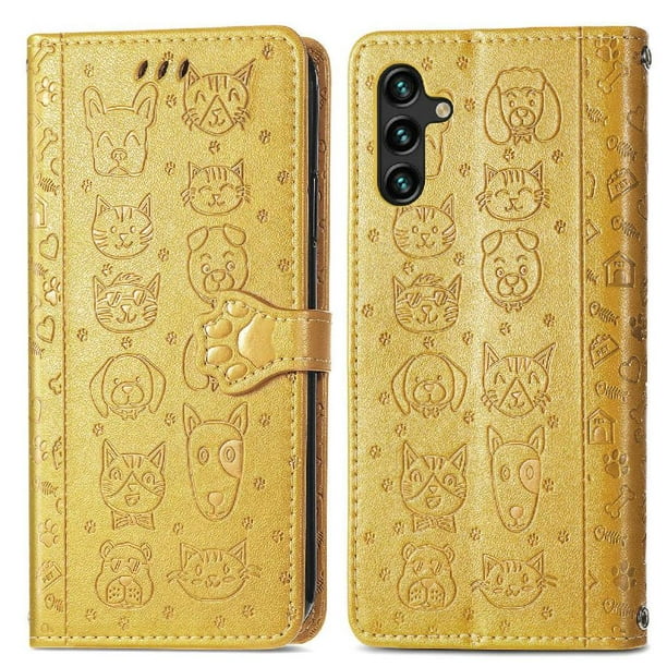 Funda Cartera FOXDOCK para Samsung Galaxy A24 4G , Flip PU con Relieve de Gatos y Perros, Tarjetero y Soporte