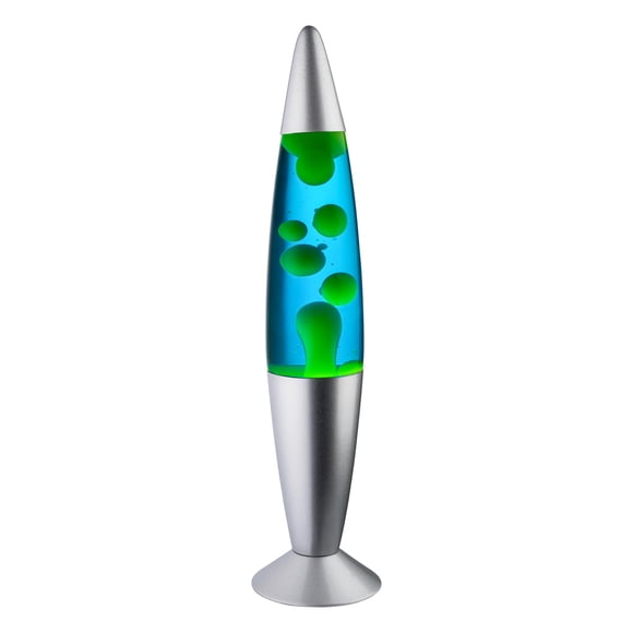 Lámpara JAMBO BEZALM 16" Líquido Azul Cera Amarilla Base Plateada