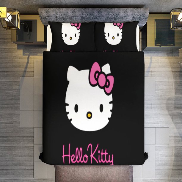 Hello Kitty Bedding Set for Girls Kids Teen Tween Ultra Soft Microfiber Comforter Set Twin Size with 3-Pieces Comforters Bed Sets Bedroom Decor Bed Sheets