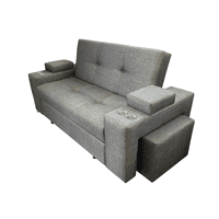 Camila Home - Sofá Cama Elite 2 Plazas Gris Oscuro Lino Tokio Reclinable Con Baúl Y Puffs