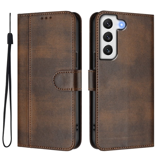 Funda Cartera para samsung galaxy S22 Plus Protección 360° con Ranuras para Tarjetas y Soporte Marrón