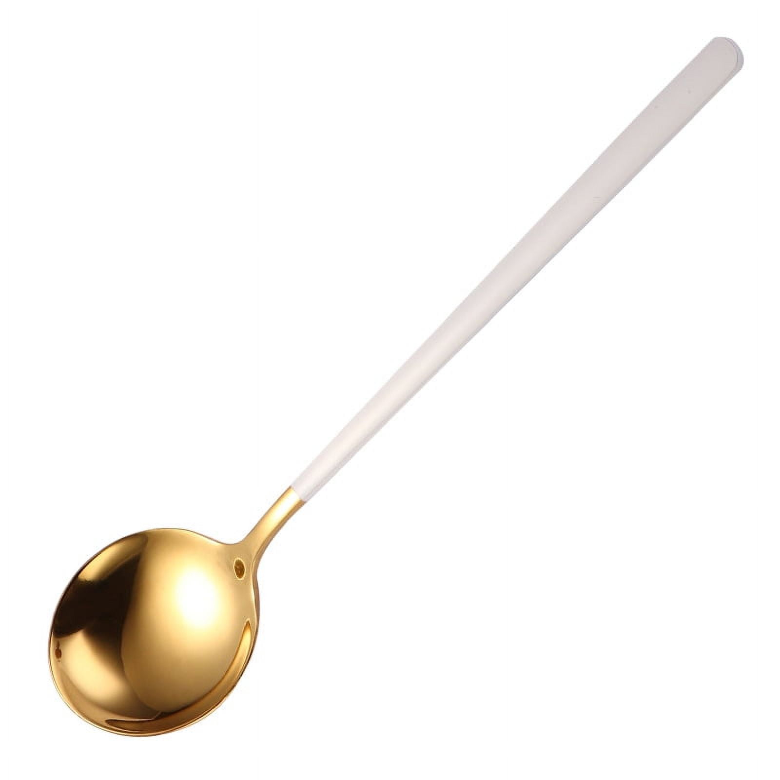 Xmhytop 4 Piezas Cucharas Redondas De Acero Inoxidable Oro Blanco, 19.5x4.5 Cm - Ideal Para Sopas, Guisos Y Servicio Elegante En Hogar Y Restaurantes