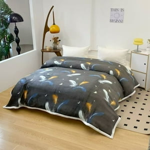 Aladdins Shop - Frazada De Plush Y Chiporro 2 Plazas - Manta Termica Diseño Negro Plumas