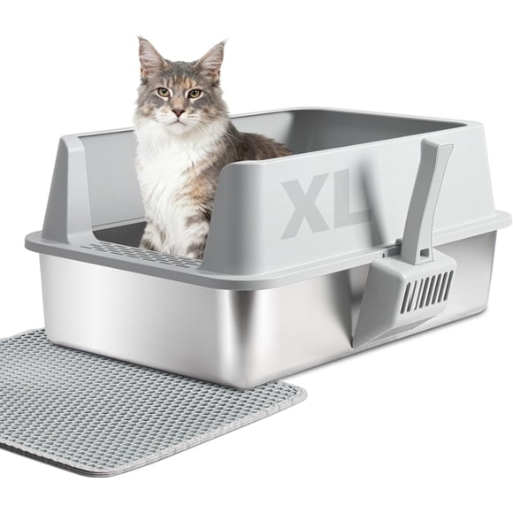 Caja de arena para gatos Yollber de acero inoxidable XL con tapa y accesorios