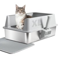 Caja De Arena Para Gatos Yollber De Acero Inoxidable Xl Con Tapa Y Accesorios