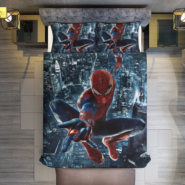 Amazing Spiderman 3 Piece Sets Full/Queen Size - Reversible Microfiber Quilts with 2 Shams Soft Lightweight Bedspread Coverlet Comforter for All Season Bed Sheets