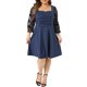 thumbnail image 1 of Agnes Orinda Trajes de Halloween para Mujeres Tallas Grandes Cuello Cuadrado Mangas de Malla 3/4 Vestido Midi Línea A con Pliegues y Vuelo 1X Azul Oscuro, 1 of 6