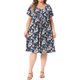 thumbnail image 2 of Vestido Midi de Verano con Cuello Redondo y Mangas Cortas con Pliegues Florales para Mujer de Talla Grande GRACE & GRANDEUR 3X Azul Oscuro, 2 of 6