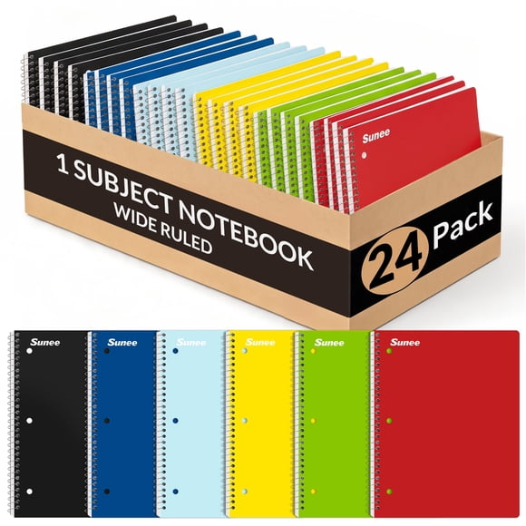 Cuadernos SUNEE pack de 24, renglón amplio 20 × 24 cm, 70 hojas