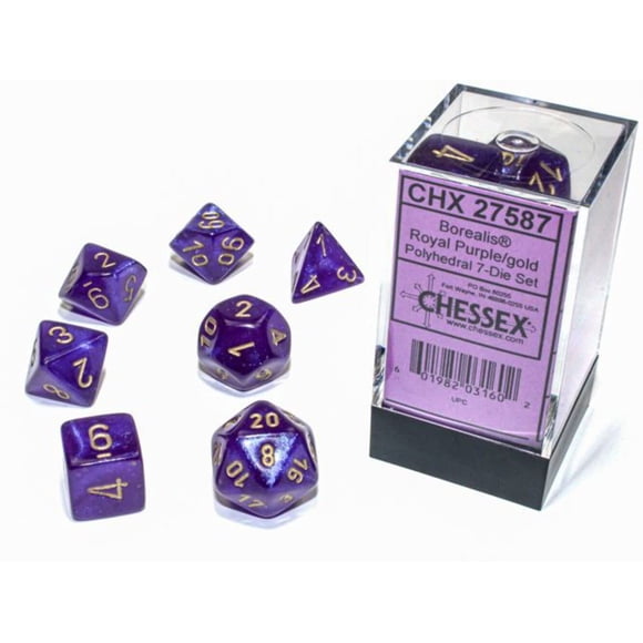 Juego de dados poliédricos Chessex Borealis Royal Purple/Gold