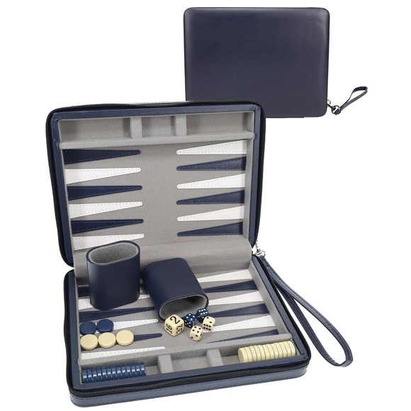 Set de backgammon WE Games Travel Magnetic de piel azul marino