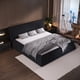 thumbnail image 1 of King Size Upholstered Platform Bed with Special Shaped Velvet Headboard, Metal & Solid Wood Frame,Black, 1 of 3