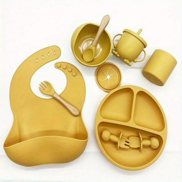 Baby Feeding Tableware Set, Baby Silicone Bib, Baby Food Bowl, Children Learning Drink Cup,