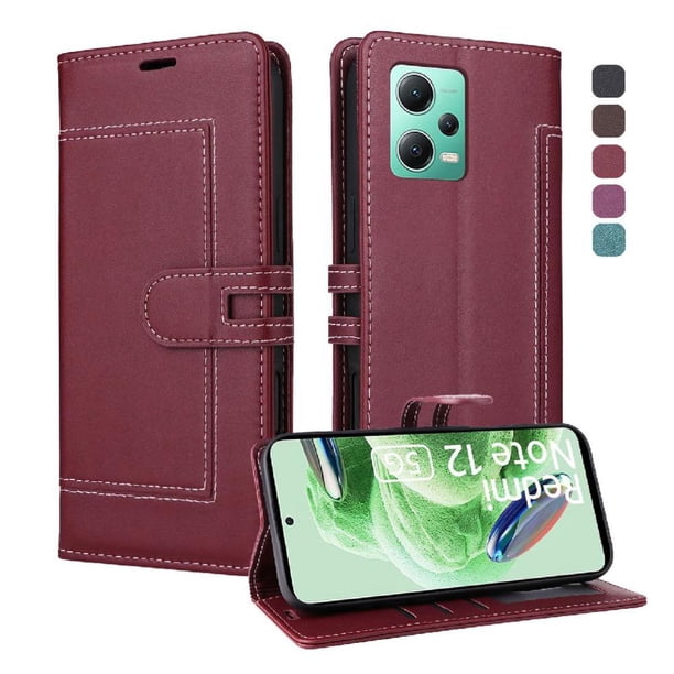 Premium Wallet Case for Xiaomi Redmi Note 12 5G with Card Slots & Kickstand, Flip Cover Red