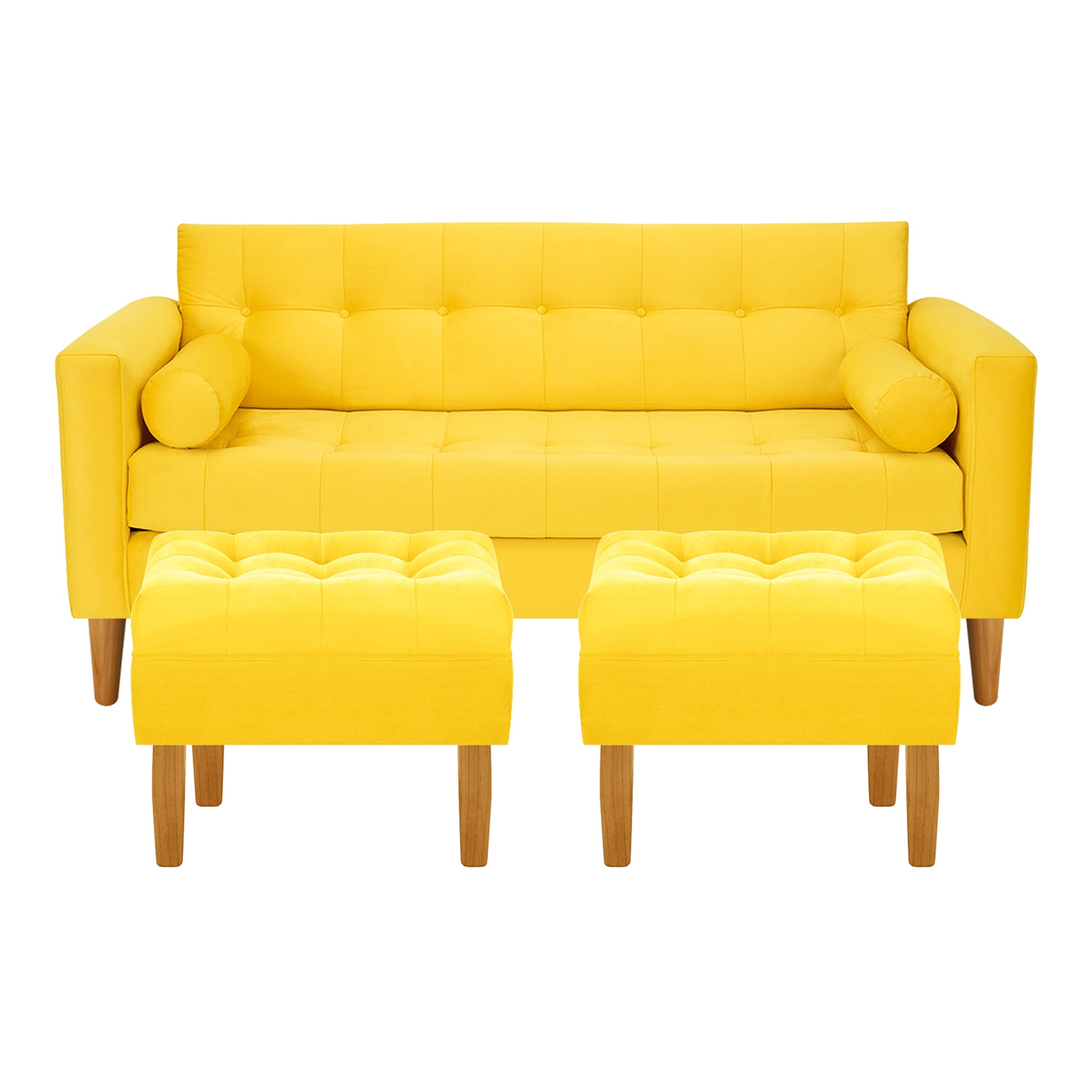 Bodevir - Sofa Retro 3c + 2 Pouf Felpa 04 Amarillo
