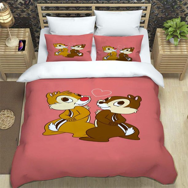x2500 Bed SheetsChip 'n' Dale Quilt Cover With Pillowcases Microfiber Digital Printed Bedding Set Twin Full Children's Gift 3-Piece Bedding Set (1 Duvet Cover + 2 Pillow Shams) nj2500