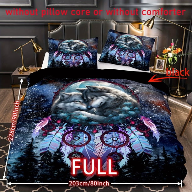 3pcs Duvet Cover Set, Wolf Dream Catcher Print Ethnic Style Bedding Set, Soft Comfortable Duvet Cover, For Bedroom, Guest Room (1*Duvet Cover + 2*Pillowcase, Without Core)