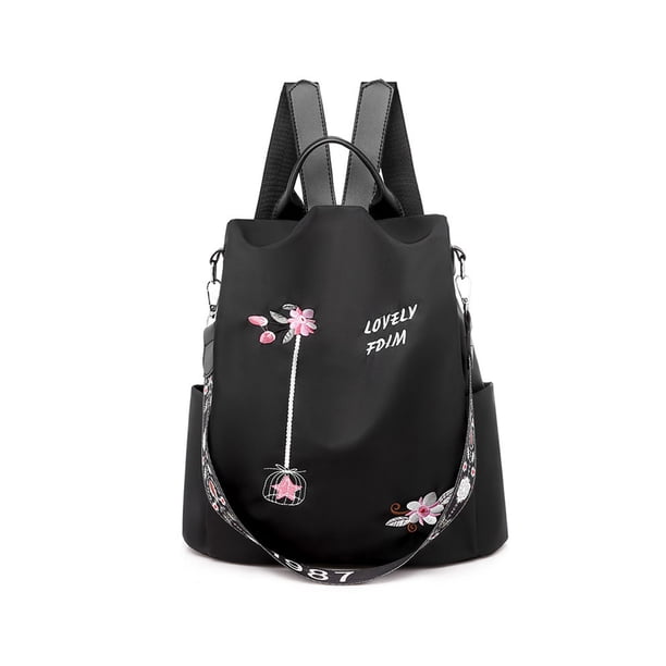 Casual Oxford Cloth Backpack Flower Embroidered Shoulder School Book Bags Women Daily Travel Anti-theft Bagpack Vintage Rucksack