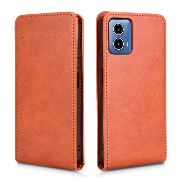 Funda tipo folio para Motorola Moto G34 5G con soporte magnético y protección para la cámara Marrón