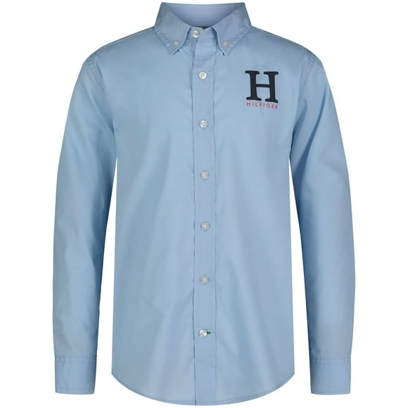 Camisa Tommy Hilfiger de manga larga para niños, color cerúleo mate H, liso, 5Y