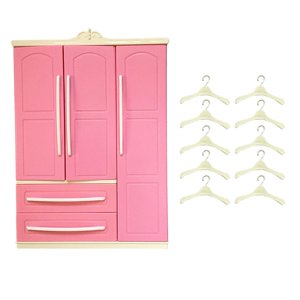 Magideal - Bonito Armario De Muñecas, Armario De Plástico Con 10 Uds. De Perchas, Organizador De Ropa, Decoraciones, Cajón Que Se Puede Abrir, Armario De