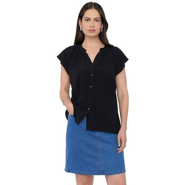 Blusa Mujer Cuello Mao Negro Corona